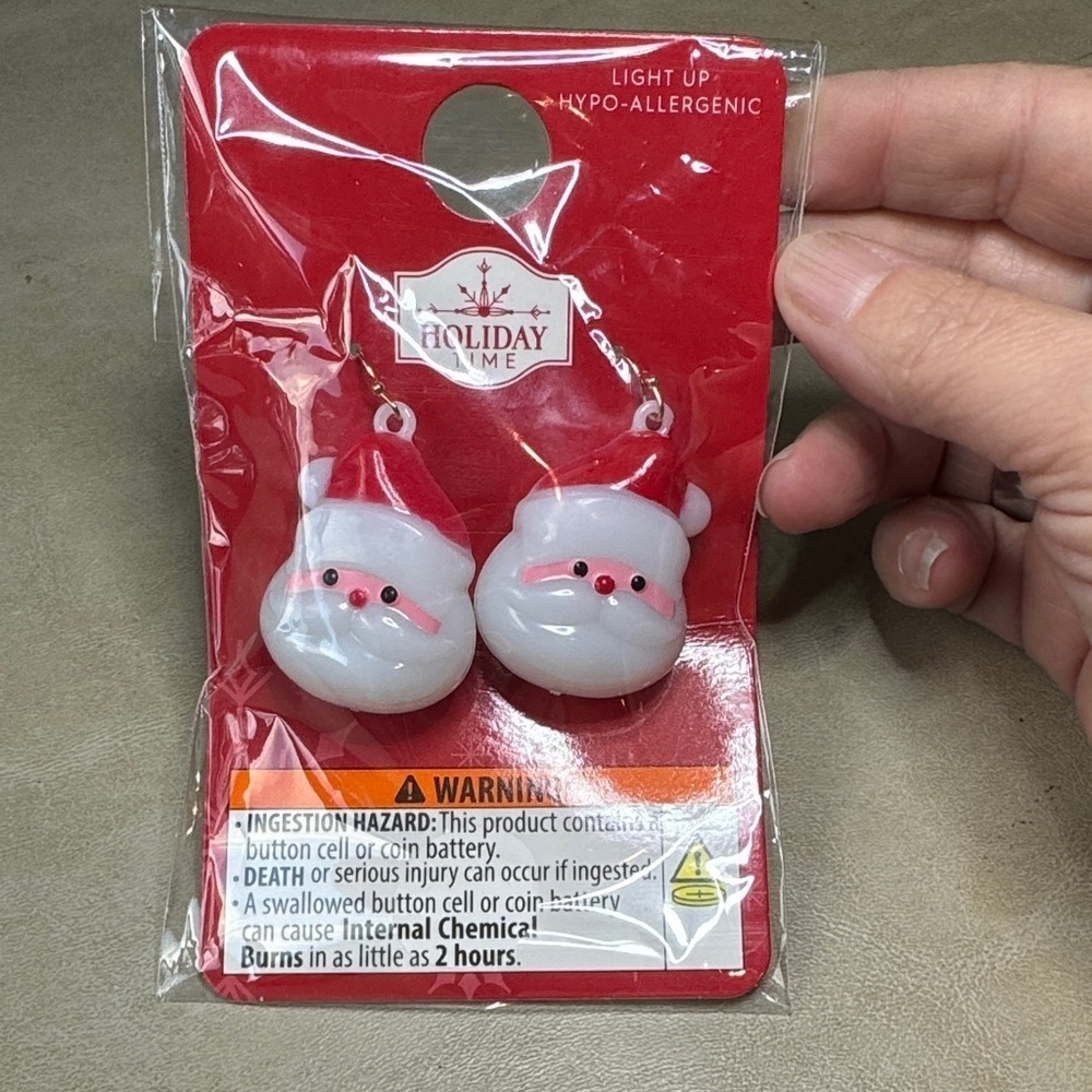 Holiday Time Santa Earrings - Festive Red and White Lights Up Flashing Red